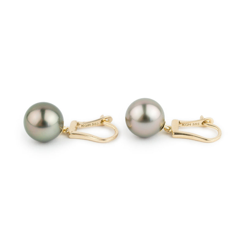 Rosy Pink-Green Tahitian Pearl Lever Back Earrings