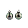 Plum Peacock Tahitian Pearl & Diamond Toru Earrings on 14K White Gold