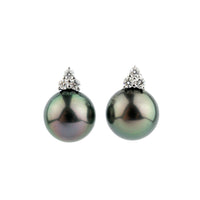 Plum Peacock Tahitian Pearl & Diamond Toru Earrings on 14K White Gold