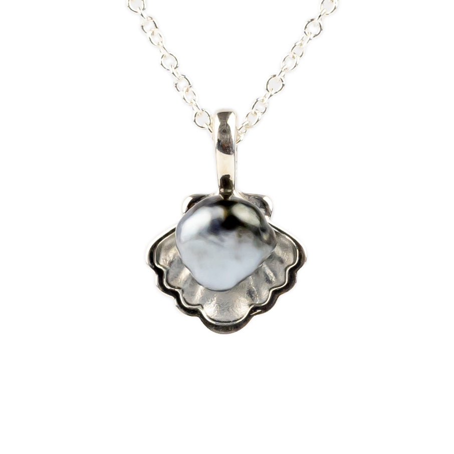 Tahitian Keshi Pearl Sterling Silver Seashell Necklace