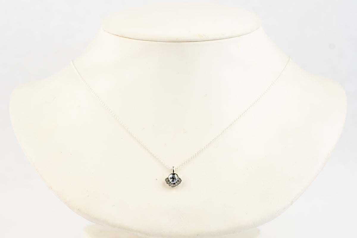 Tahitian Keshi Pearl Sterling Silver Seashell Necklace