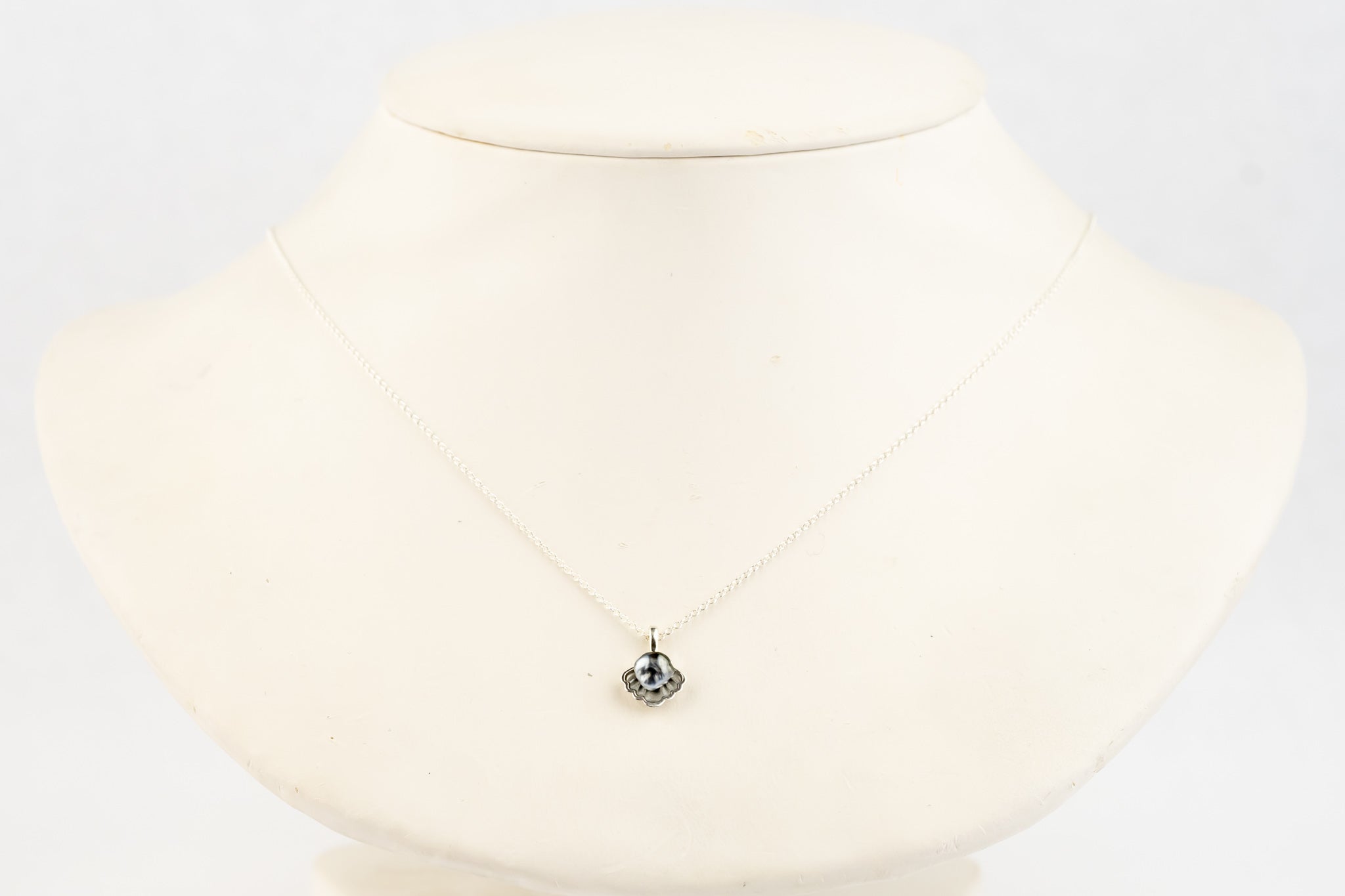 Tahitian Keshi Pearl Sterling Silver Seashell Necklace