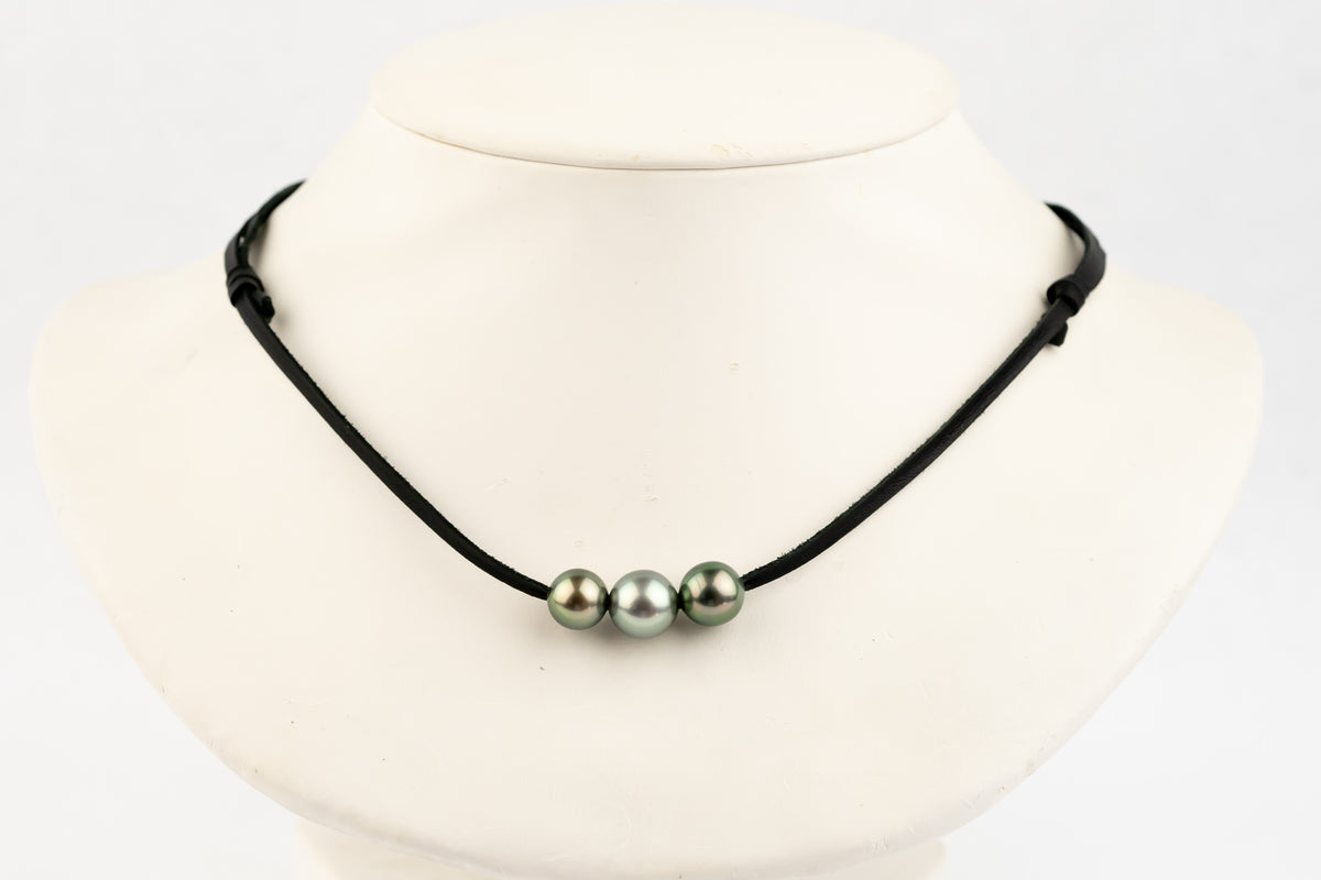 Triple 9mm-10.2mm Silvery Blue-Green Eimeo Mana Necklace