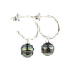 Indigo-Green Circled Tahitian Pearl Hoop Earrings on Sterling Silver