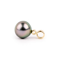 Pink Green 10.2mm Tahitian Pearl Infinity Pendant on 14K Yellow Gold