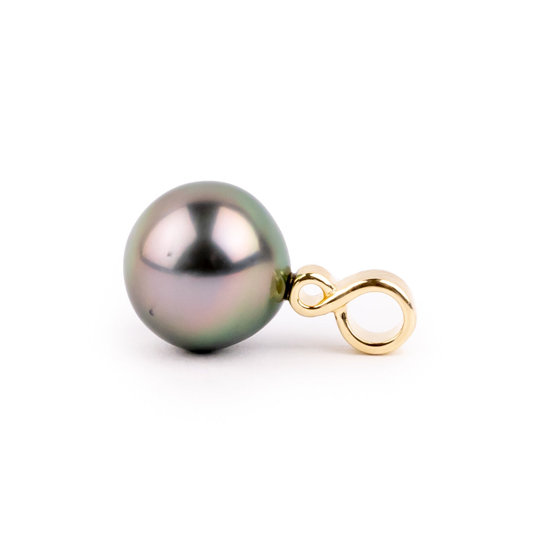 Pink Green 10.2mm Tahitian Pearl Infinity Pendant on 14K Yellow Gold