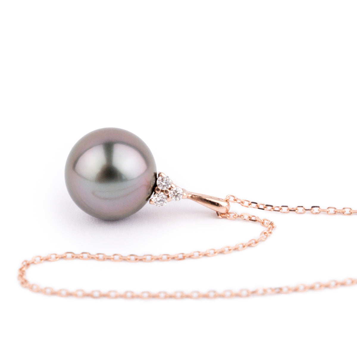 Bright Pink Tahitian Pearl & Diamond Toru Necklace on 14K Rose Gold