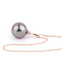 Bright Pink Tahitian Pearl & Diamond Toru Necklace on 14K Rose Gold