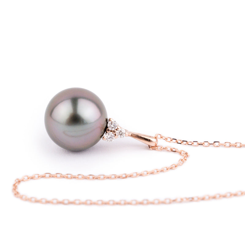 Bright Pink Tahitian Pearl & Diamond Toru Necklace on 14K Rose Gold