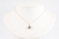 Bright Pink Tahitian Pearl & Diamond Toru Necklace on 14K Rose Gold