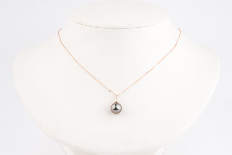 Bright Pink Tahitian Pearl & Diamond Toru Necklace on 14K Rose Gold