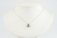 Indigo-Green Tahitian Pearl & Diamond Hoa Necklace on 14K Rose Gold