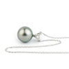 Silvery Green Tahitian Pearl & Diamond Hoa Necklace on 14K White Gold