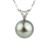 Silvery Green Tahitian Pearl & Diamond Hoa Necklace on 14K White Gold