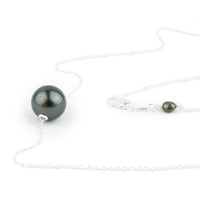 Midnight Black 10.7mm Tahitian Pearl Solitaire Necklace on Sterling Silver