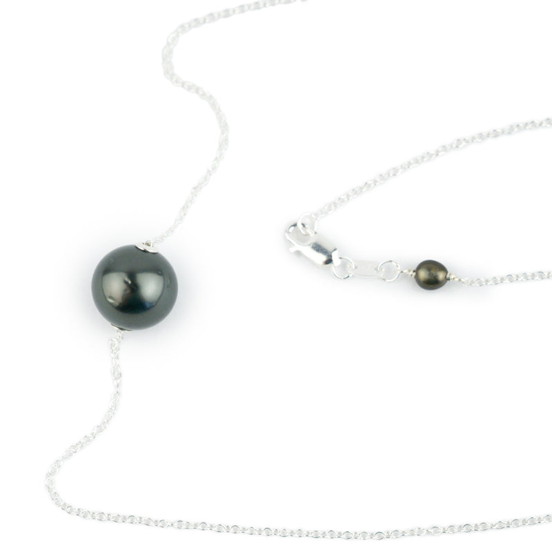 Midnight Black 10.7mm Tahitian Pearl Solitaire Necklace on Sterling Silver