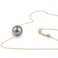 Pink-Green 9.5mm Pearl Solitaire Necklace on 14K Yellow Gold