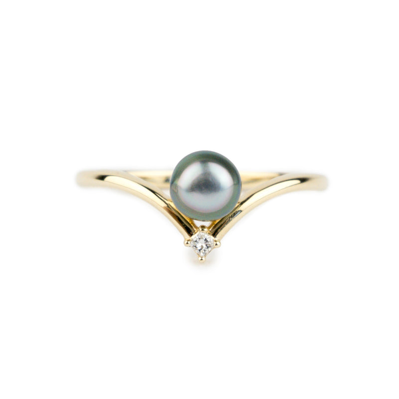 Tahitian Keshi Pearl & Diamond Sunrise Ring