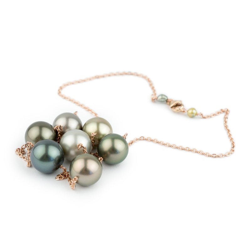 Golden Pink-Green Tahitian Pearl Tin-Cup Necklace on 14k Rose Gold