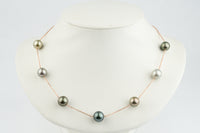 Golden Pink-Green Tahitian Pearl Tin-Cup Necklace on 14k Rose Gold