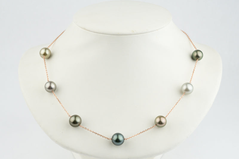 Golden Pink-Green Tahitian Pearl Tin-Cup Necklace on 14k Rose Gold