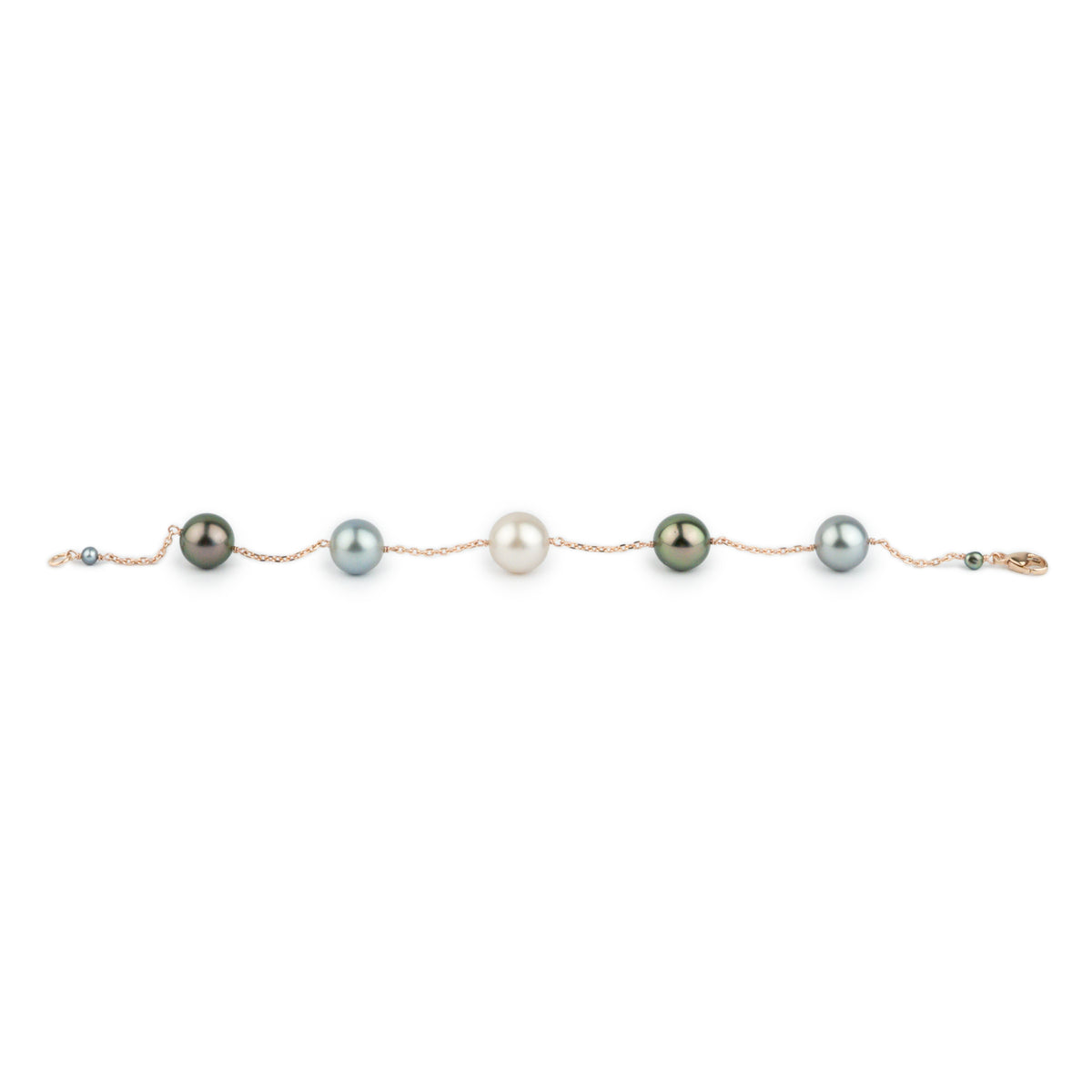 Multi-Colored Tahitian Pearl Tin Cup Bracelet on 14K Rose Gold