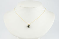 Aubergine Peacock 9.4mm Tahitian Pearl I'a Necklace on 14K Yellow Gold