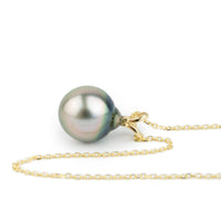 Pink-Green 9.8mm Tahitian Pearl I'a Necklace on 14K Yellow Gold
