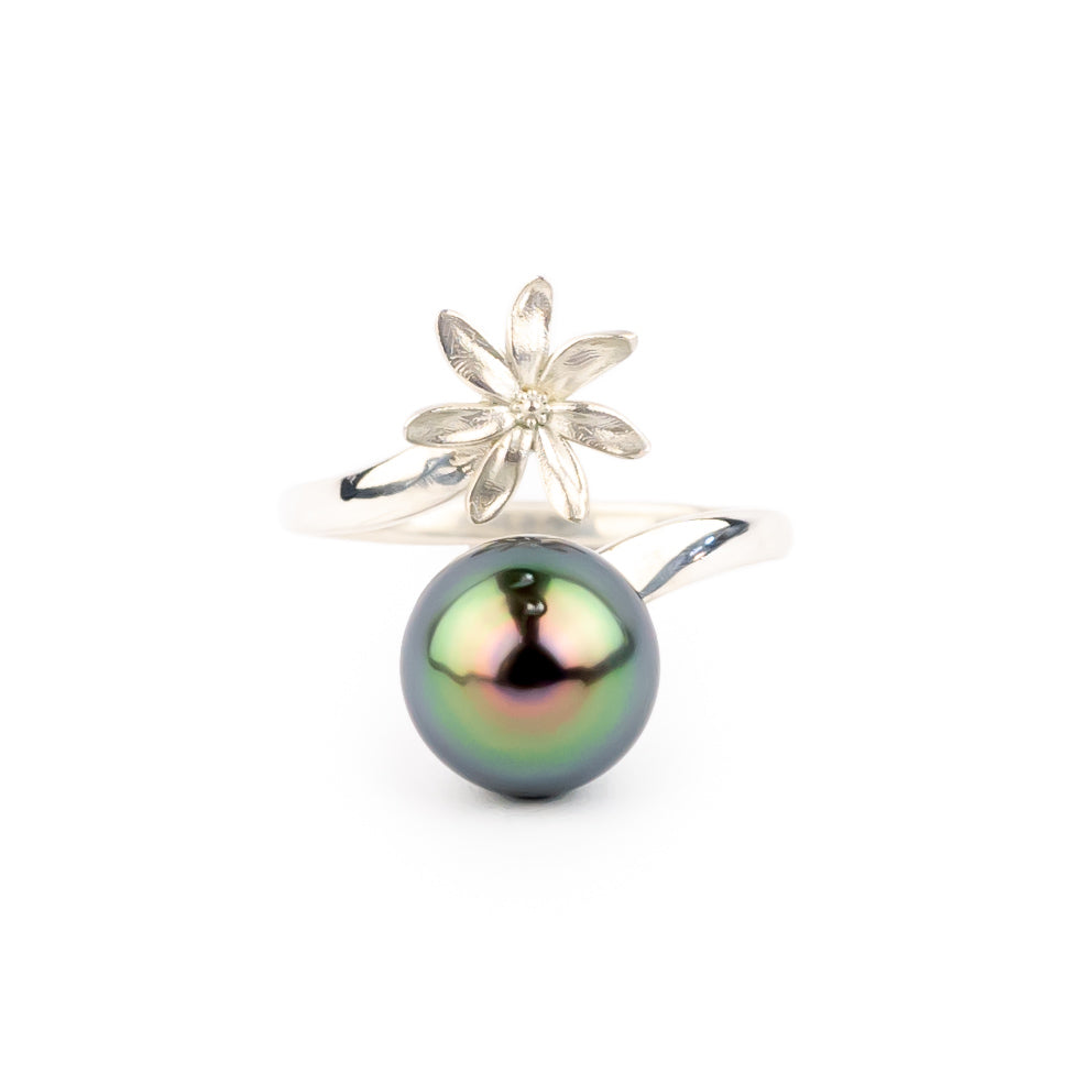 Tiaré Sterling Silver Tahitian Pearl Ring