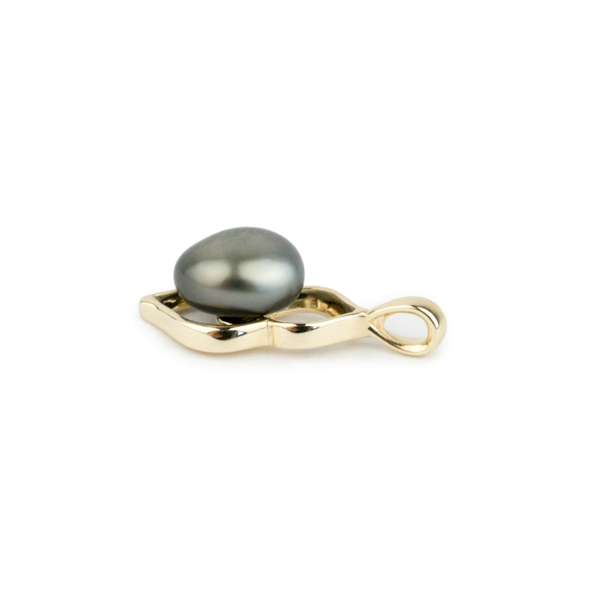 Dark Green Keshi Pearl Lotus Pendant on 10K Yellow Gold