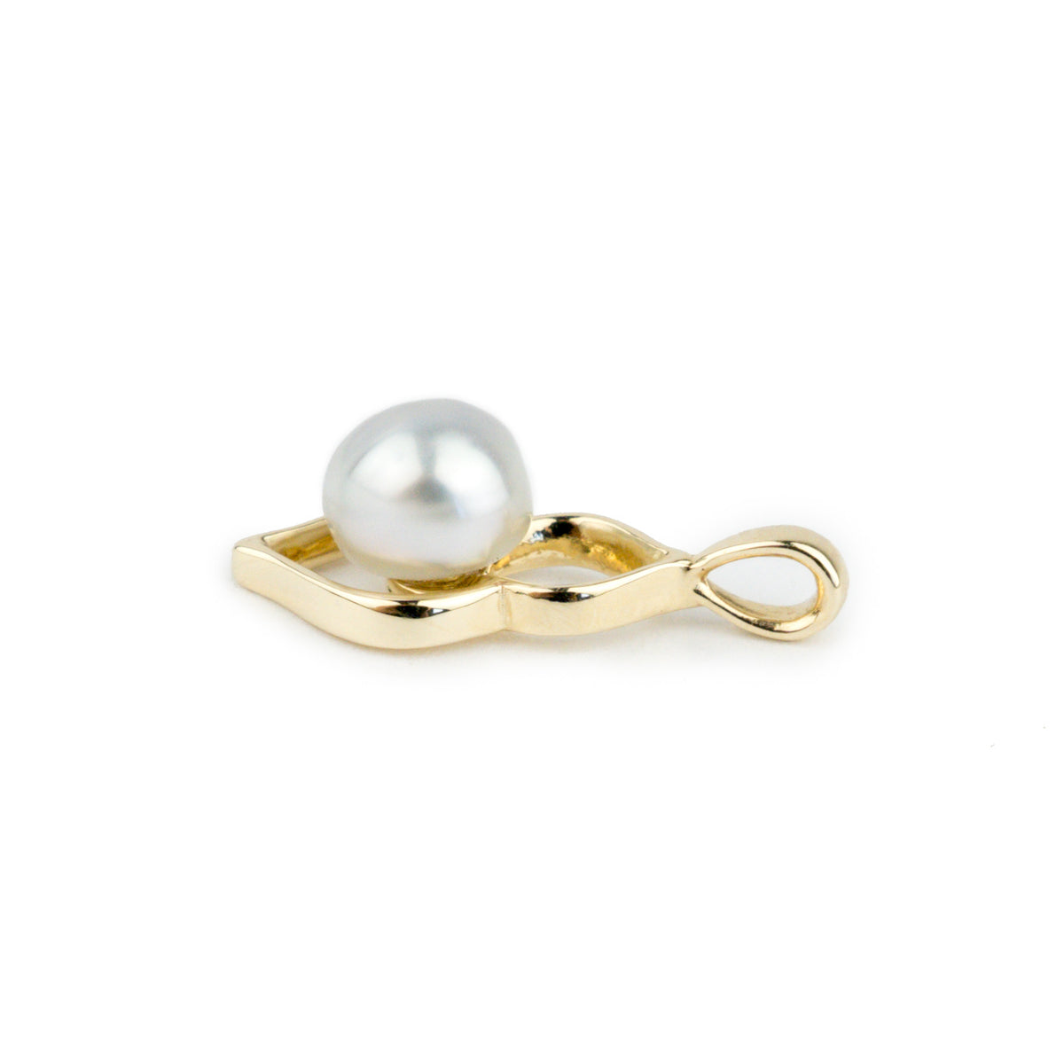 Tahitian White Keshi Pearl Lotus Pendant on 10K Yellow Gold