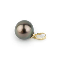 Aubergine Green 9.5mm Tahitian Pearl Pendant on 14K Yellow Gold