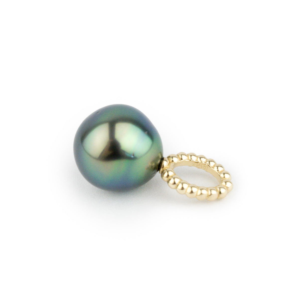 Indigo-Green 10mm Tahitian Pearl Pendant on 14K Yellow Gold