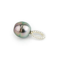 Pink-Green Circled 9.5mm Tahitian Pearl Pendant on Sterling Silver