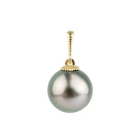 Pink-Green 9.5mm Tahitian Pearl Mermaid Pendant on 14K Yellow Gold