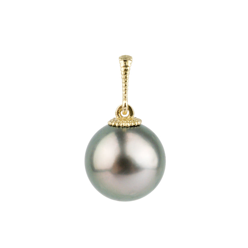 Pink-Green 9.5mm Tahitian Pearl Mermaid Pendant on 14K Yellow Gold