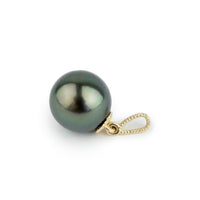 Deep Peacock Green 9.4mm Tahitian Pearl Mermaid Pendant on 14K Yellow Gold