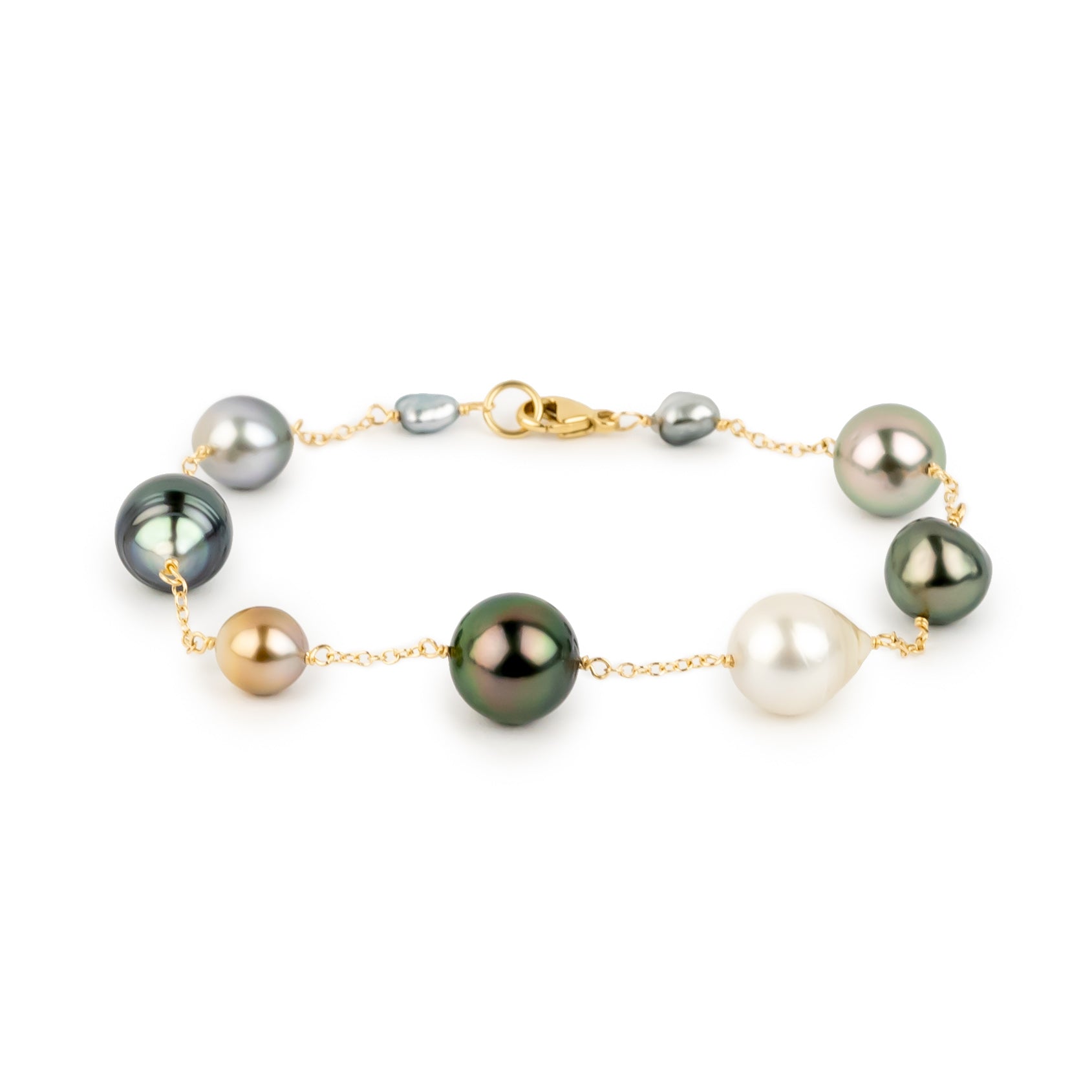 Tahitian Pearl Harvest Tin Cup Bracelet on 14K Yellow Gold