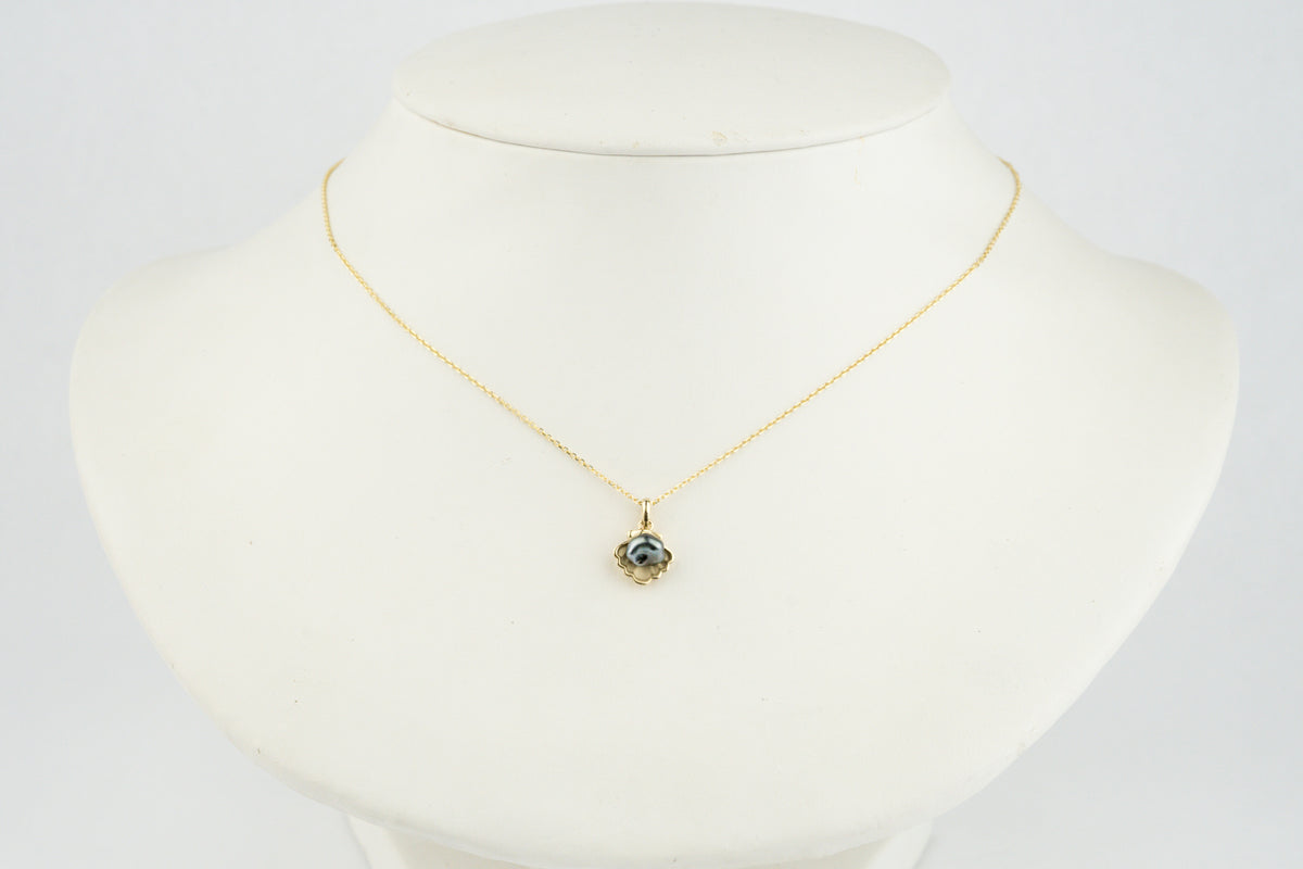 Tahitian Keshi Pearl 14K Yellow Gold Seashell Necklace