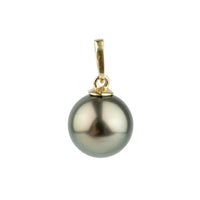 Golden Green 9.6mm Tahitian Pearl Pendant on 14K Yellow Gold