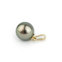 Golden Green 9.6mm Tahitian Pearl Pendant on 14K Yellow Gold