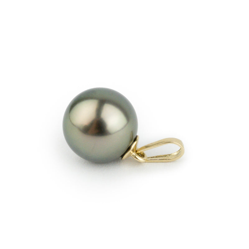 Golden Green 9.6mm Tahitian Pearl Pendant on 14K Yellow Gold
