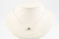 Pale Silvery Green 9mm Pearl Solitaire Necklace on 14K White Gold