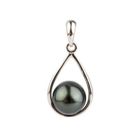 Midnight Blue Tahitian Pearl Teardrop Pendant on Sterling Silver