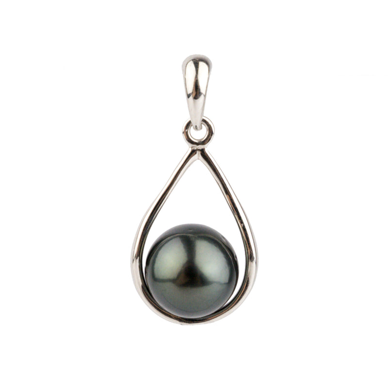 Midnight Blue Tahitian Pearl Teardrop Pendant on Sterling Silver