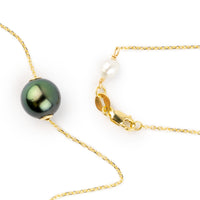 Flashy Green 9mm Pearl Solitaire Necklace on 14K Yellow Gold