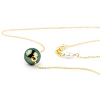 Flashy Green 9mm Pearl Solitaire Necklace on 14K Yellow Gold