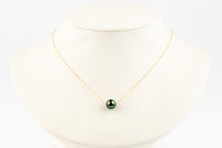 Flashy Green 9mm Pearl Solitaire Necklace on 14K Yellow Gold