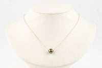 Glowing Pink Green 9.3mm Tahitian Pearl Solitaire Necklace on 14K Rose Gold