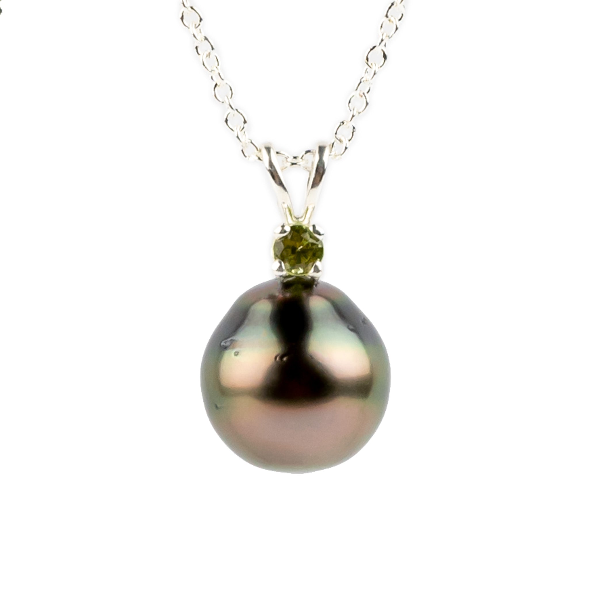 Pearl & Peridot Indigo Pink Green Étoile Necklace on Sterling Silver